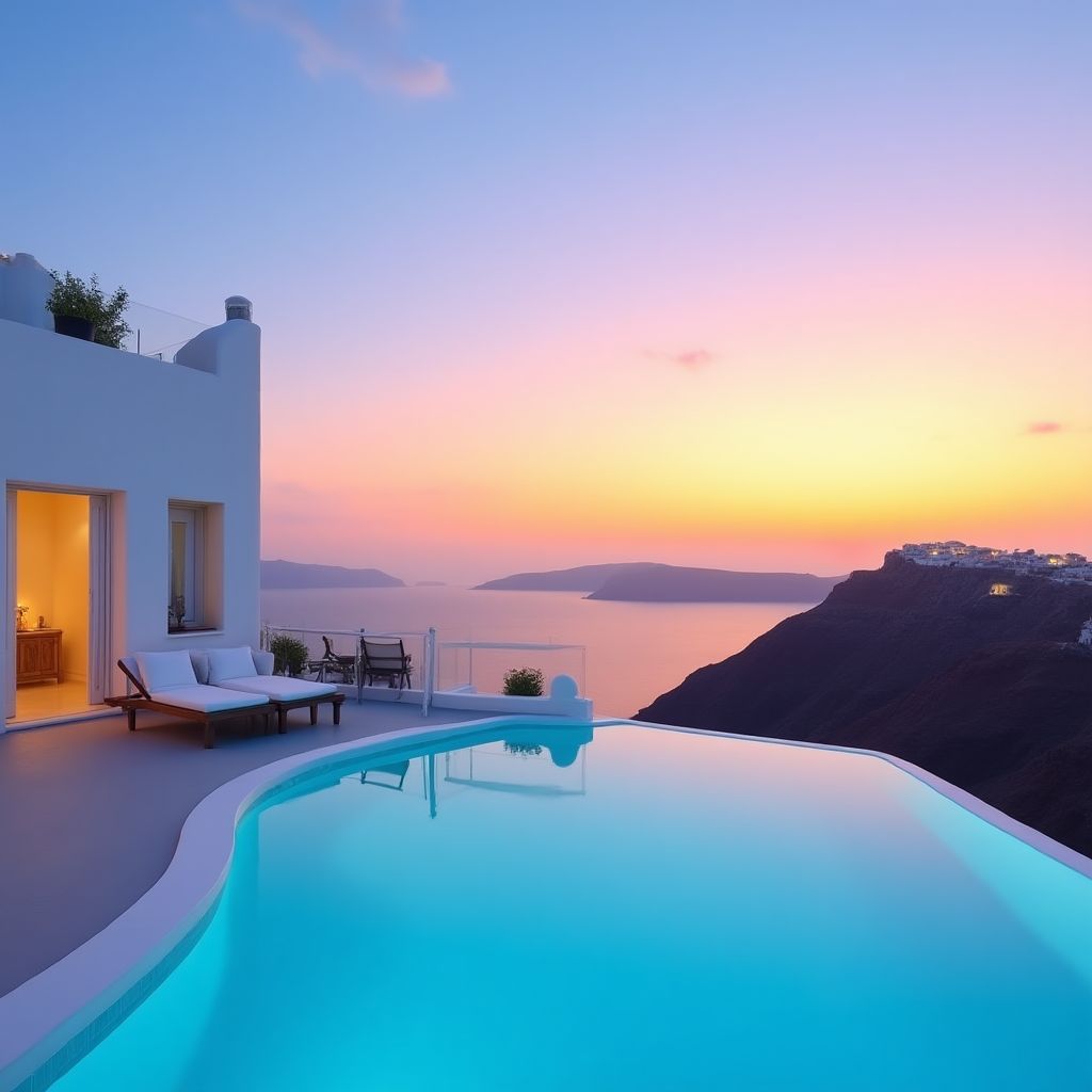 Vue d'un hôtel de luxe à Santorin