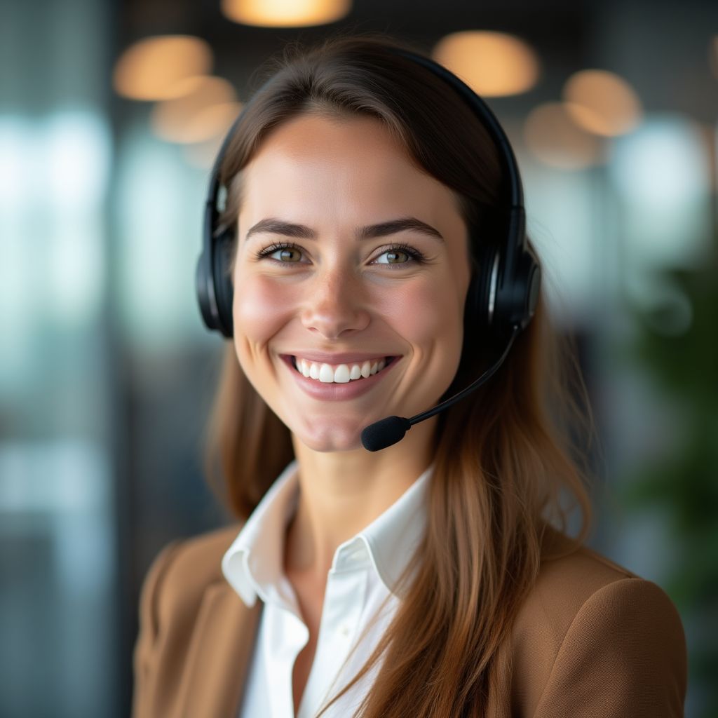 Agent du service client souriant avec un casque